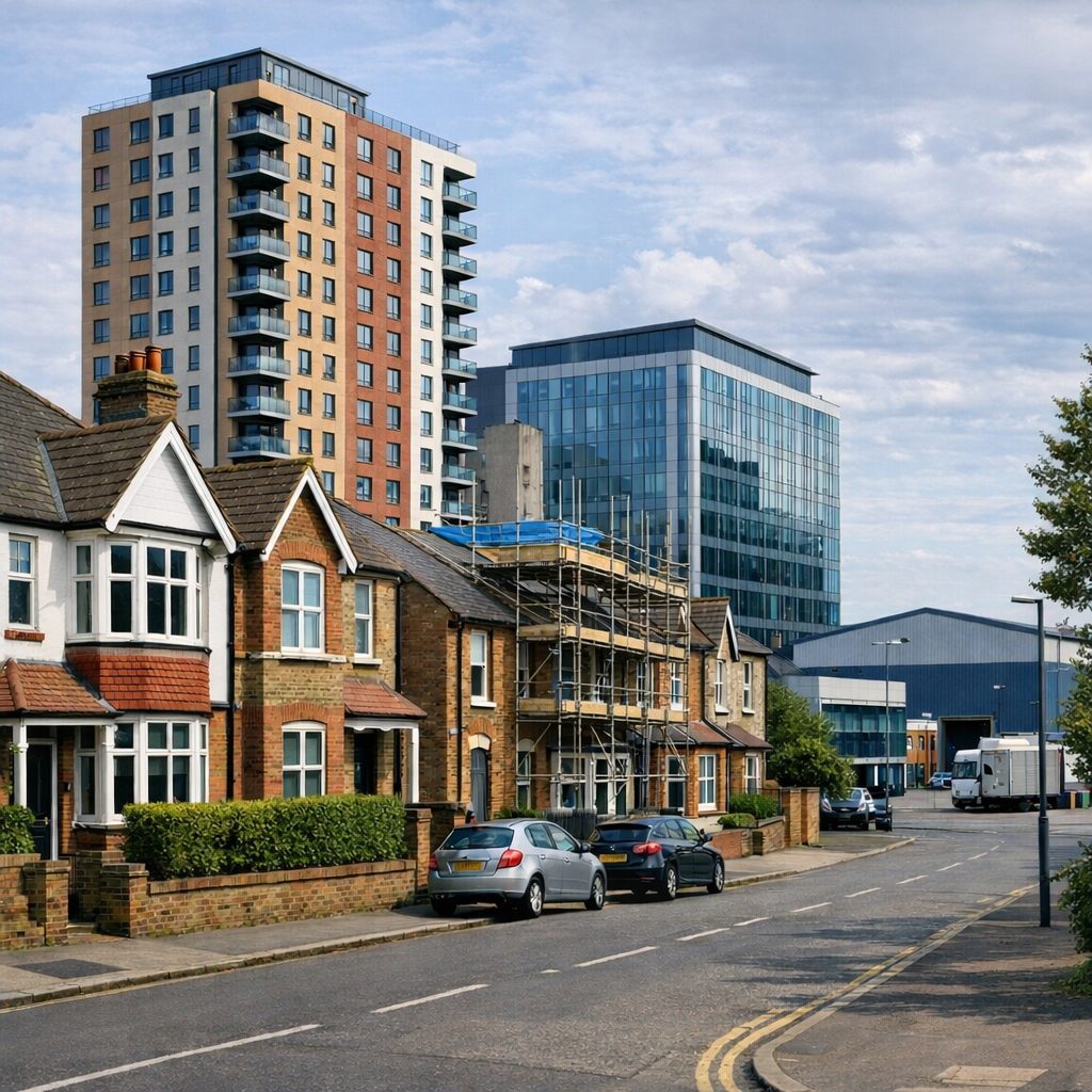 UK residential and commercial property with construction works